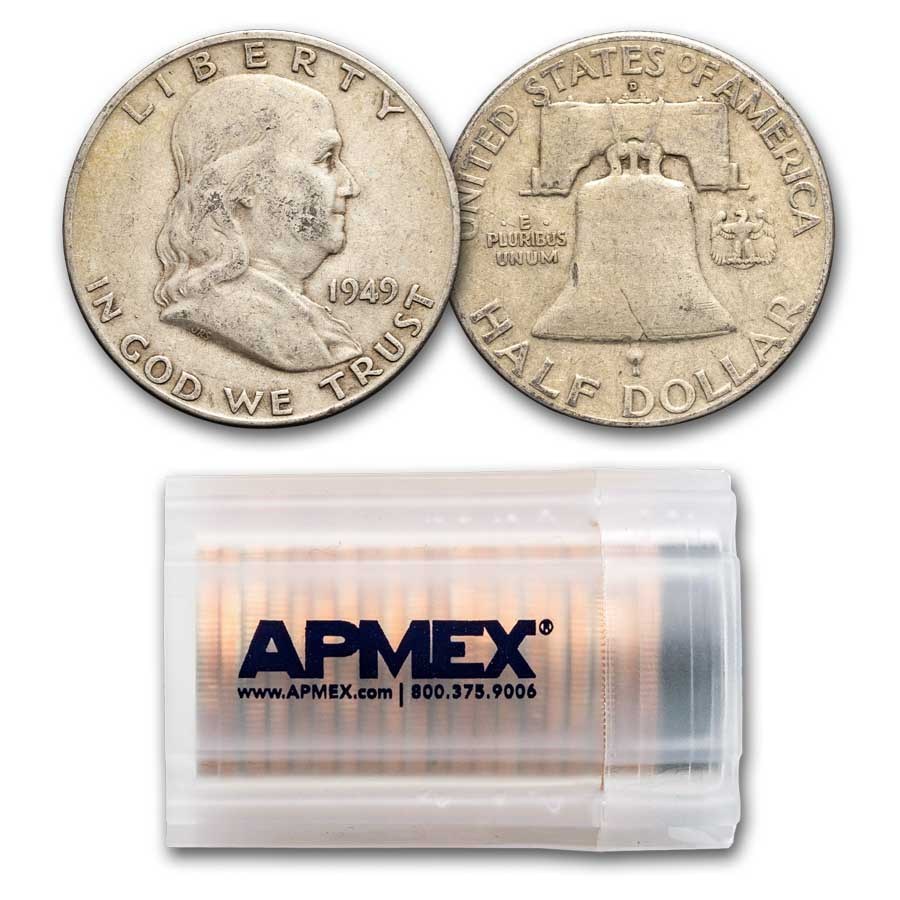1949-D Franklin Half Dollar 20-Coin Roll Avg Circ
