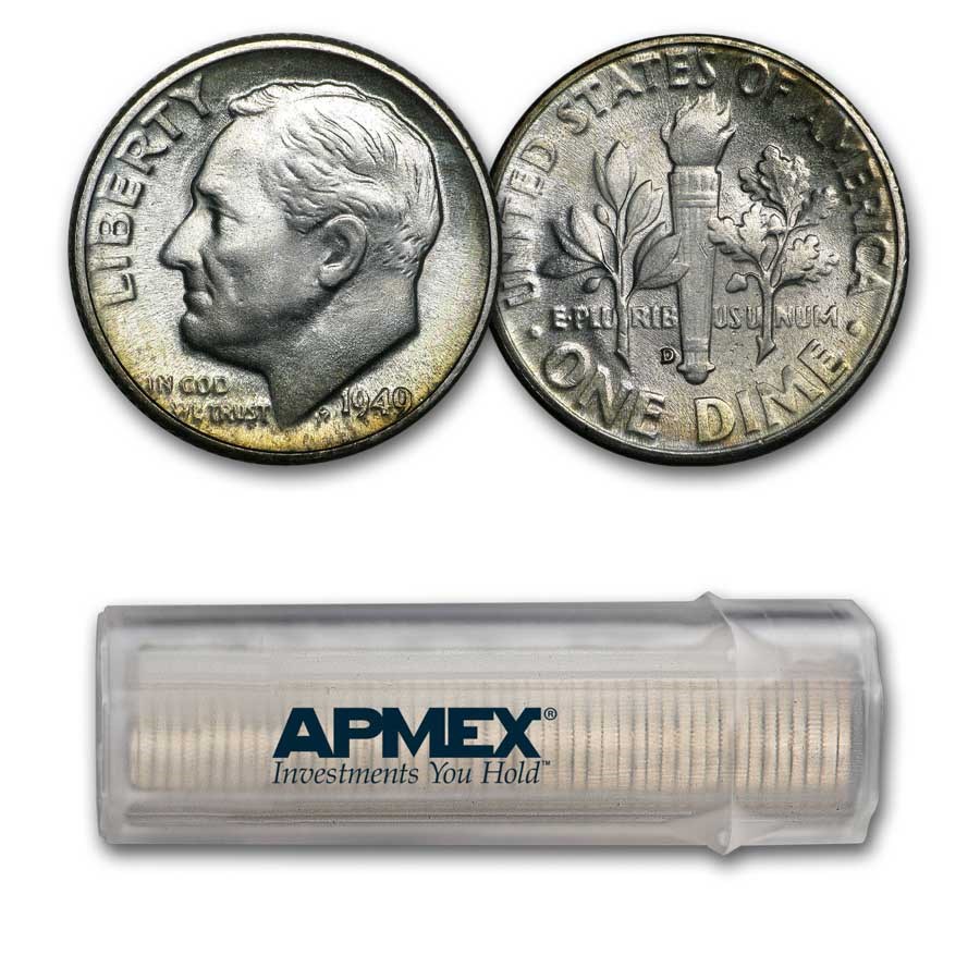 1949-D Roosevelt Dime 50-Coin Roll BU