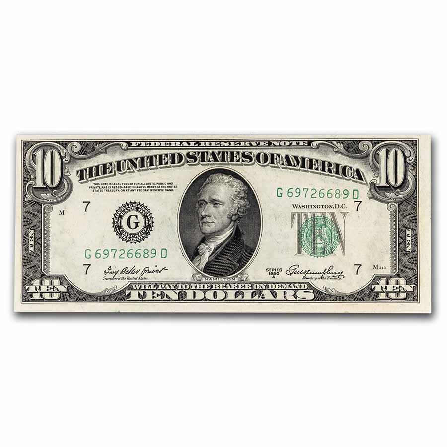 1950-A (G-Chicago) $10 FRN AU (Fr#2011-G)