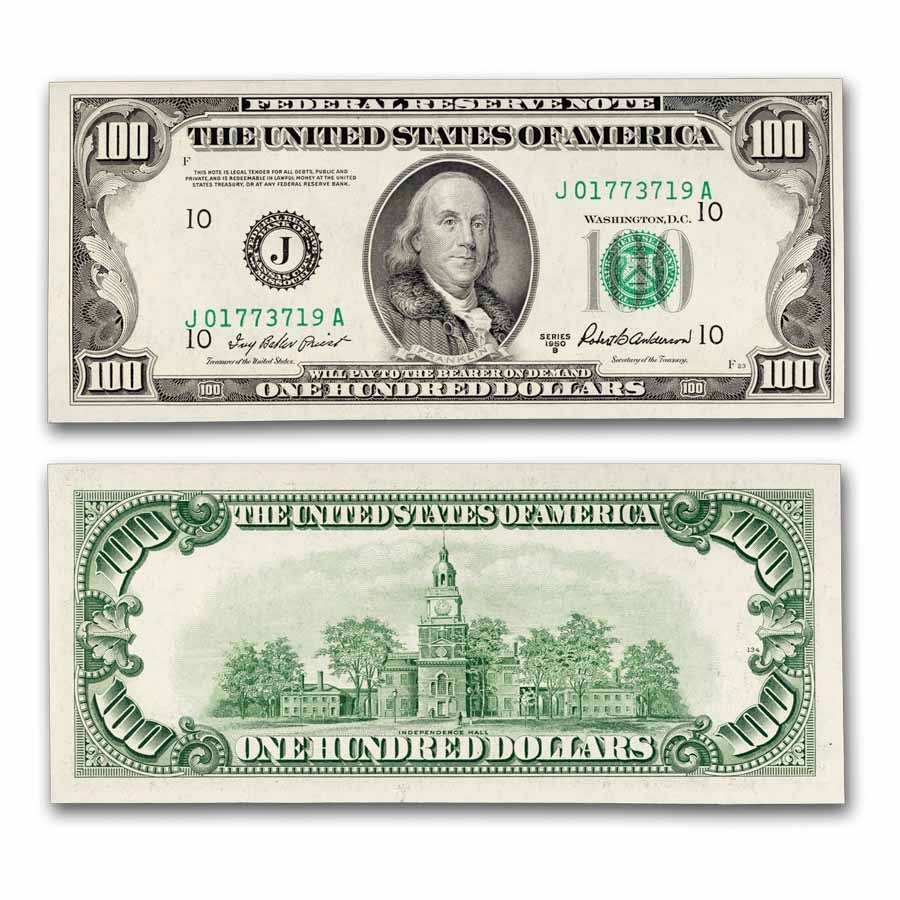 1950-B (J-Kansas City) $100 FRN CCU (Fr#2159-J)