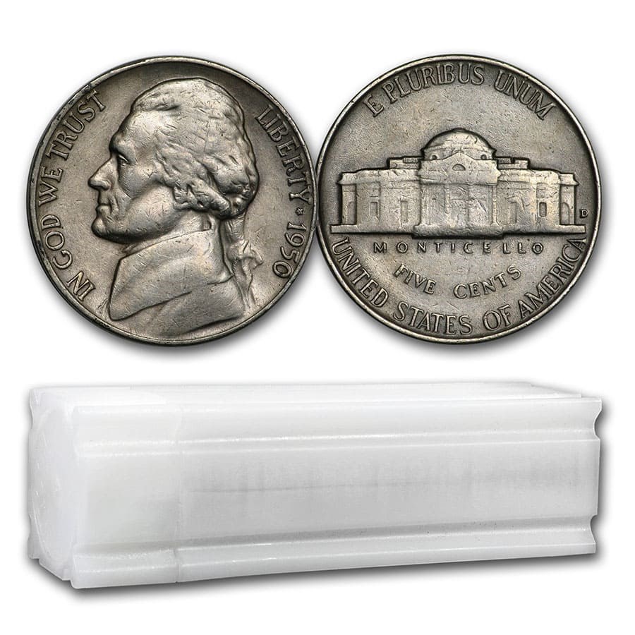 1950-D Jefferson Nickel 40-Coin Roll Avg Circ