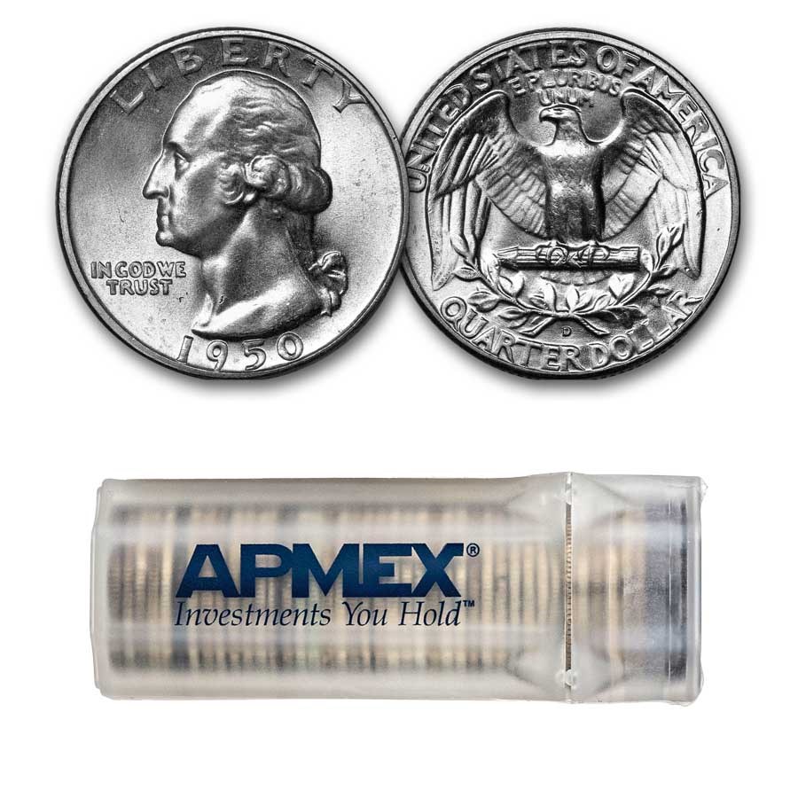 1950-D Washington Quarter 40-Coin Roll Avg Circ