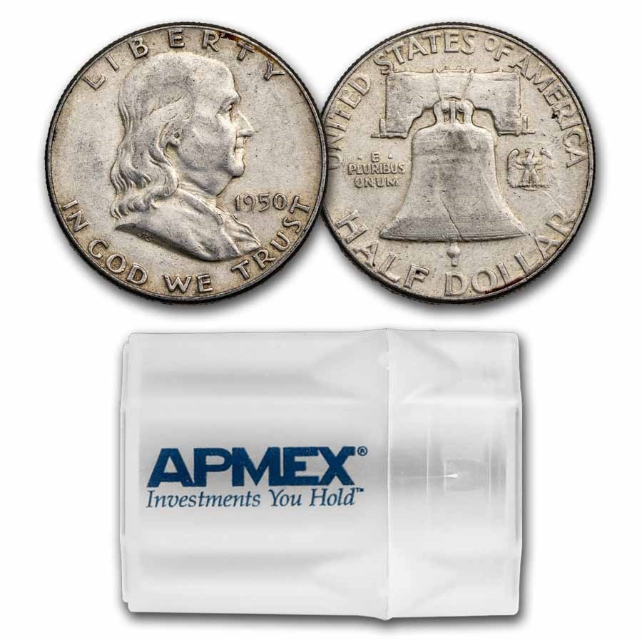 1950 Franklin Half Dollar 20-Coin Roll Avg Circ