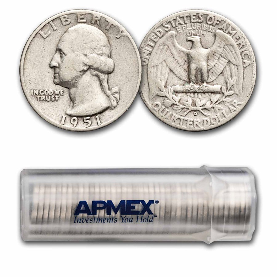 1951-D Washington Quarter 40-Coin Roll Avg Circ