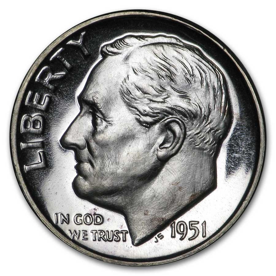 1951 Roosevelt Dime Gem Proof