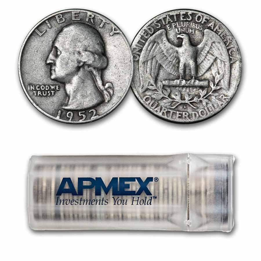 1952-D Washington Quarter 40-Coin Roll Avg Circ