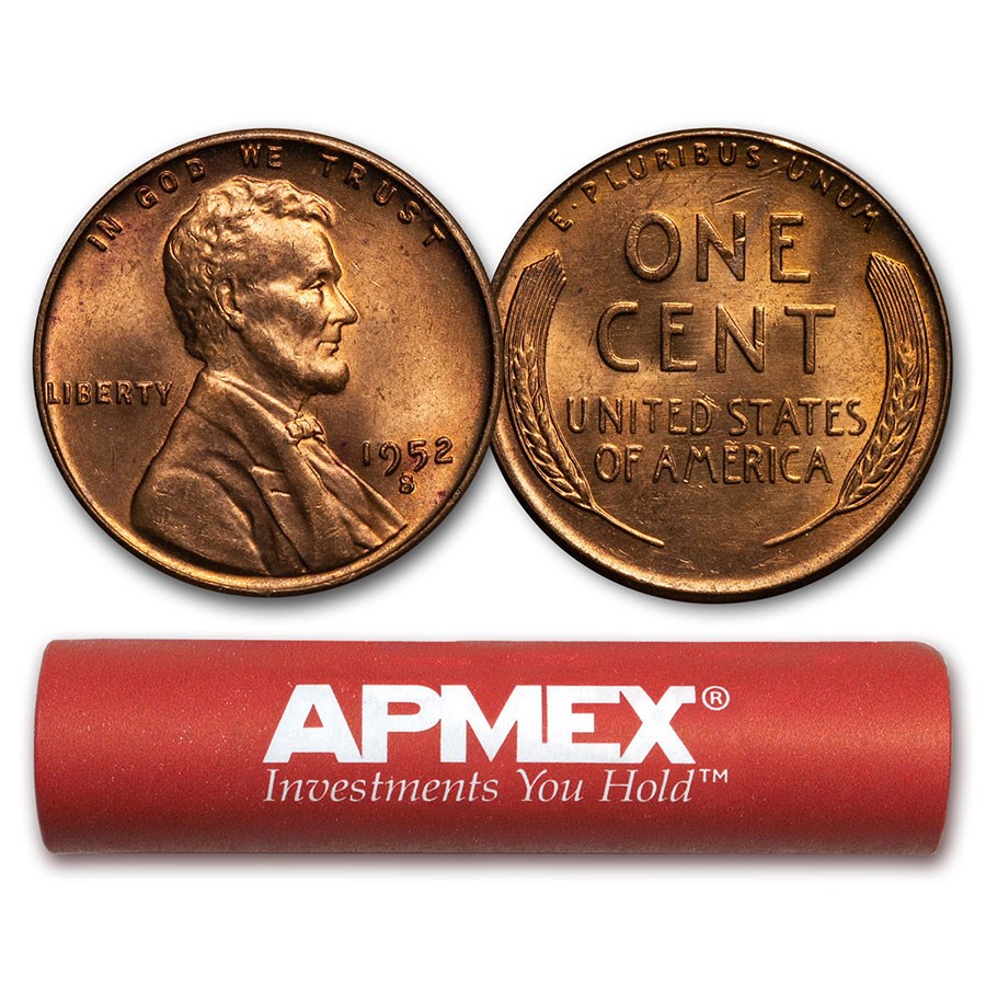 1952-S Lincoln Cent 50-Coin Roll BU