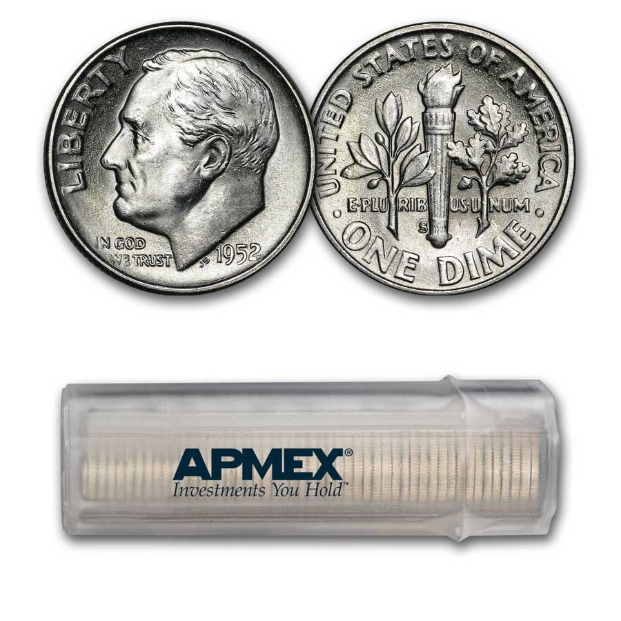 1952-S Roosevelt Dime 50-Coin Roll BU