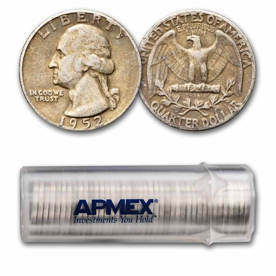 1952 Washington Quarter 40-Coin Roll Avg Circ