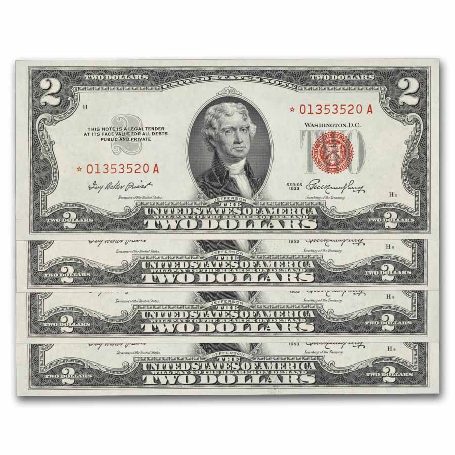 1953* $2.00 U.S. Note Red Seal AU (Fr#1509*) Star, 11 consec.