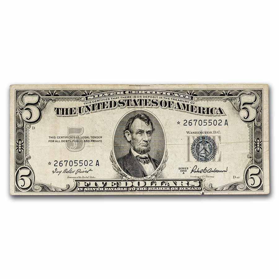 1953* $5.00 Silver Certificate VG (Fr#1655*) Star Note