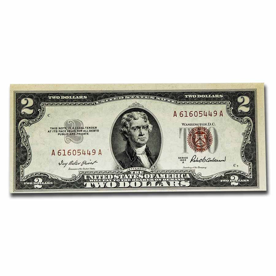 1953-A $2.00 U.S. Note Red Seal AU (Fr#1510)