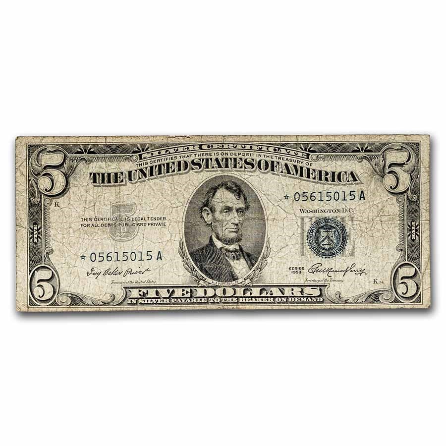 1953-A* $5.00 Silver Certificate VG (Fr#1656*) Star Note