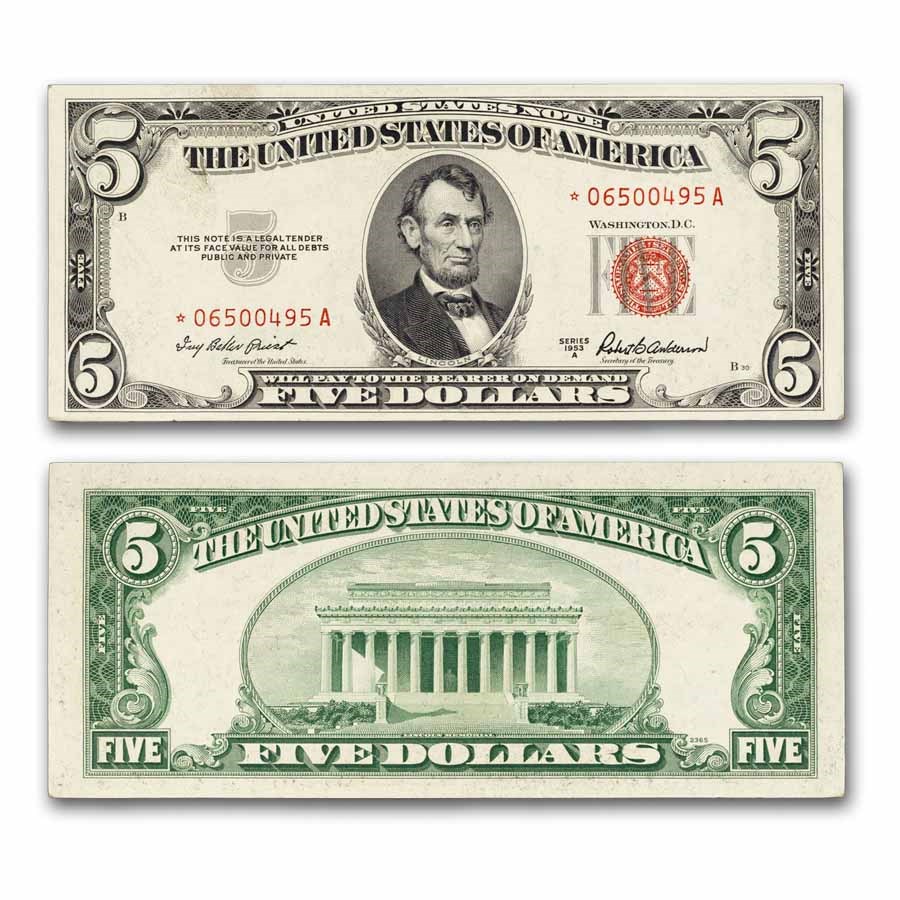 1953-A* $5.00 U.S. Note Red Seal AU (Fr#1533*) Star Note