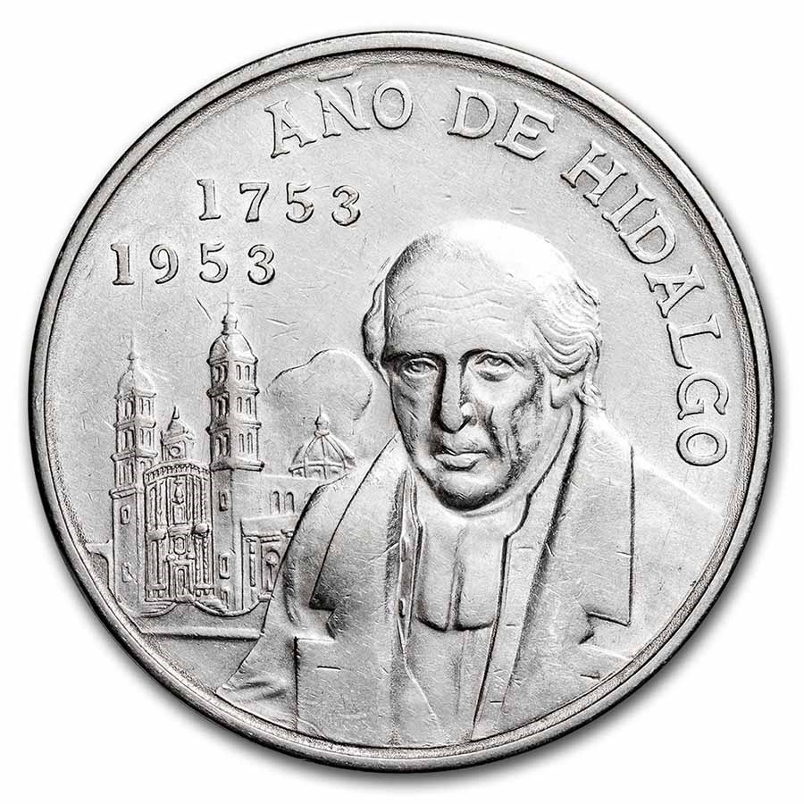 1953 Mexico Silver 5 Pesos Hidalgo Bicentennial AU (ASW .6431 oz)