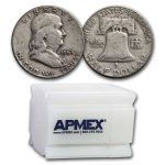 1953-S Franklin Half Dollar 20-Coin Roll Avg Circ