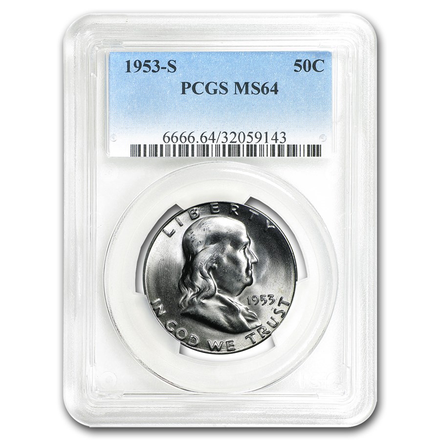 1953-S Franklin Half Dollar MS-64 PCGS
