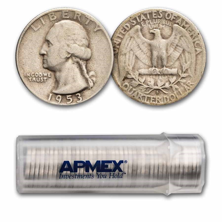 1953-S Washington Quarter 40-Coin Roll Avg Circ