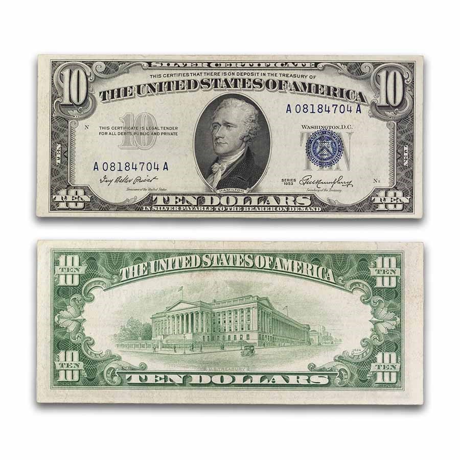 1953 thru 1953-B $10 Silver Certificates AU