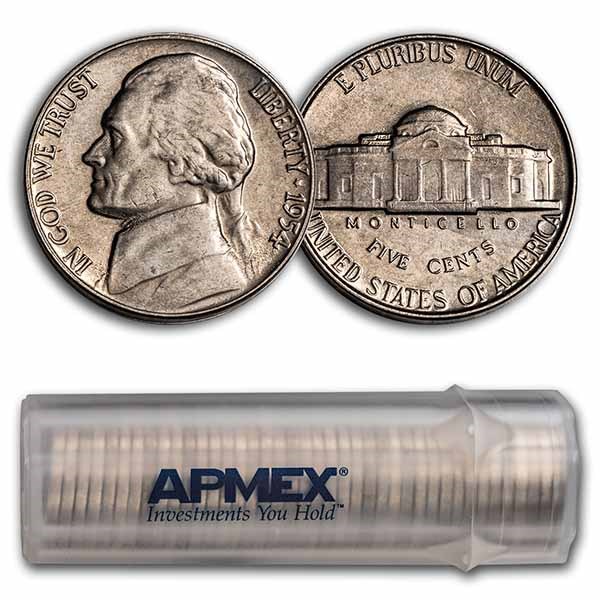 1954 Jefferson Nickel 40-Coin Roll BU
