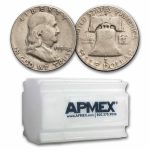 1954-S Franklin Half Dollar 20-Coin Roll Avg Circ