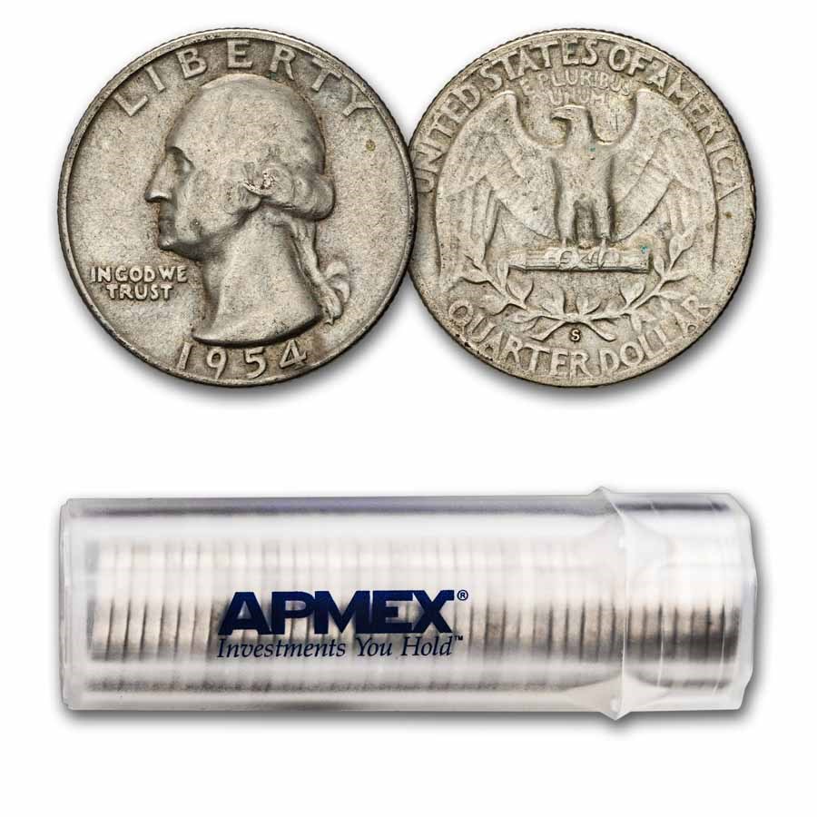 1954-S Washington Quarter 40-Coin Roll Avg Circ