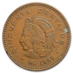 1955-1959 Mexico Bronze 50 Centavos Avg Circ