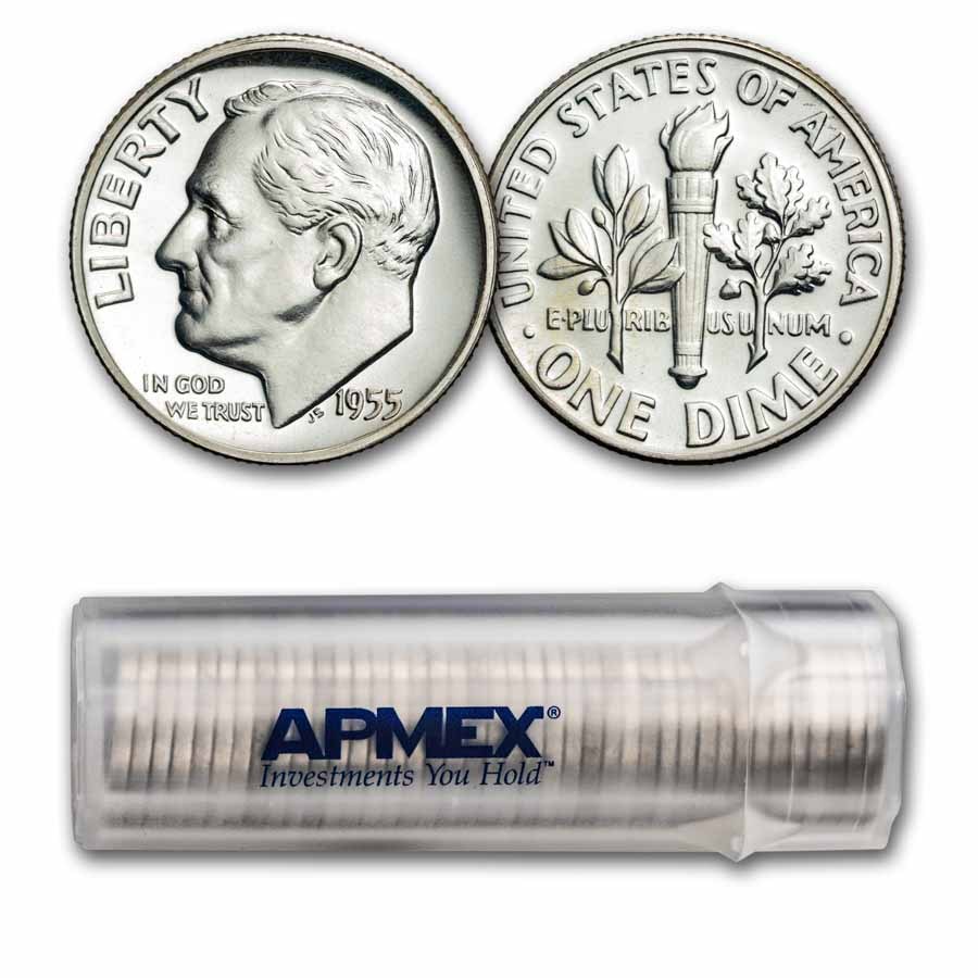 1955 Roosevelt Dime 50-Coin Roll Proof