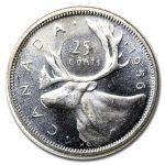 1956 Canada Silver 25 Cents Elizabeth II BU/Prooflike