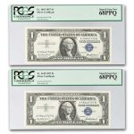 1957 $1.00 Silver Cert CU-68 PPQ PCGS (Fr#1619) 2 consecutive
