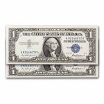1957 $1.00 Silver Certificate CCU (Fr#1619) 2 Consecutive