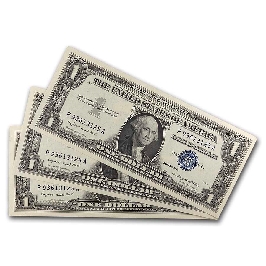 1957-A $1.00 Silver Certificate CCU (Fr#1620) 3 Consecutive