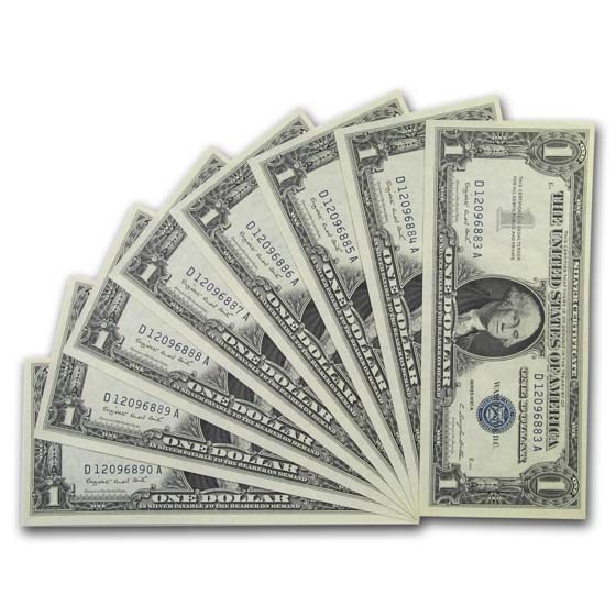 1957-A $1.00 Silver Certificate CU (Fr#1620) 8 Consecutive