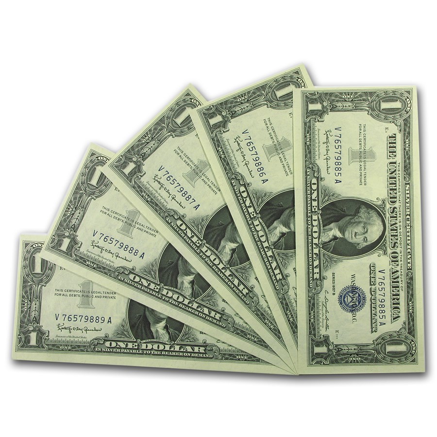 1957-B $1.00 Silver Certificate CCU (Fr#1621) 5 Consecutive