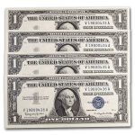 1957-B $1.00 Silver Certificate CU (Fr#1621) 4 Consecutive