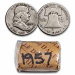 1957 Franklin Half Dollar 20-Coin Roll Avg Circ