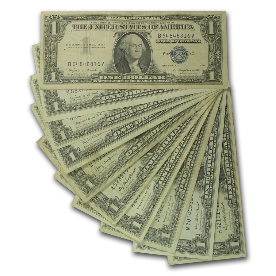1957s $1.00 Silver Certificate VG/VF (Lot of 10)