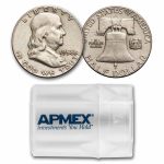 1958 Franklin Half Dollar 20-Coin Roll Avg Circ