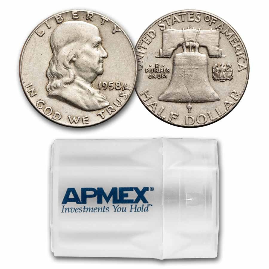1958 Franklin Half Dollar 20-Coin Roll Avg Circ