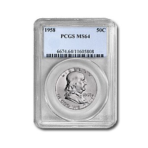 1958 Franklin Half Dollar MS-64 PCGS