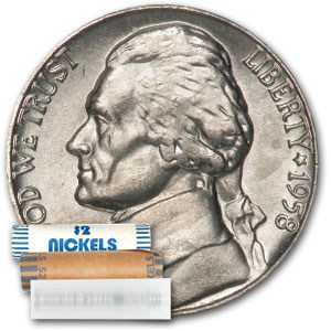 1958 Jefferson Nickel 40-Coin Roll BU