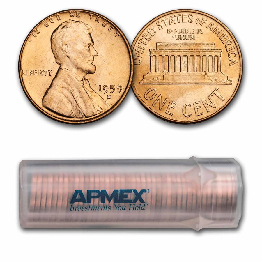 1959-D Lincoln Cent 50-Coin Roll BU