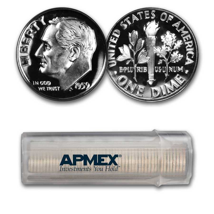 1959 Roosevelt Dime 50-Coin Roll Proof
