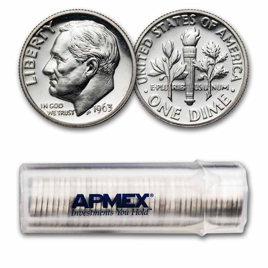 1960-1964 Roosevelt Dime 50-Coin Roll Proof