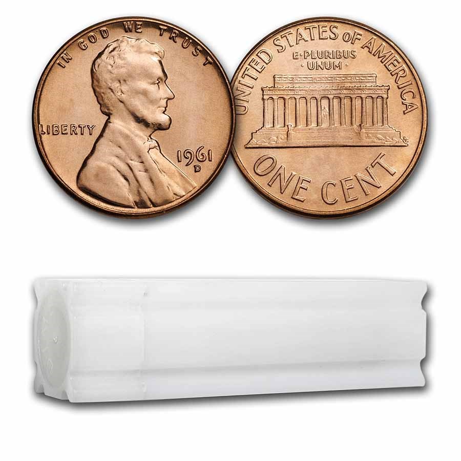 1961-D Lincoln Cent 50-Coin Roll BU