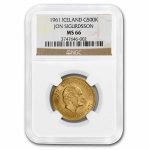 1961 Iceland Gold 500 Kronur Jon Sigurdsson MS-66 NGC
