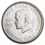 1961 Philippines Silver 1/2 Peso Dr. Jose Rizal Centennial BU