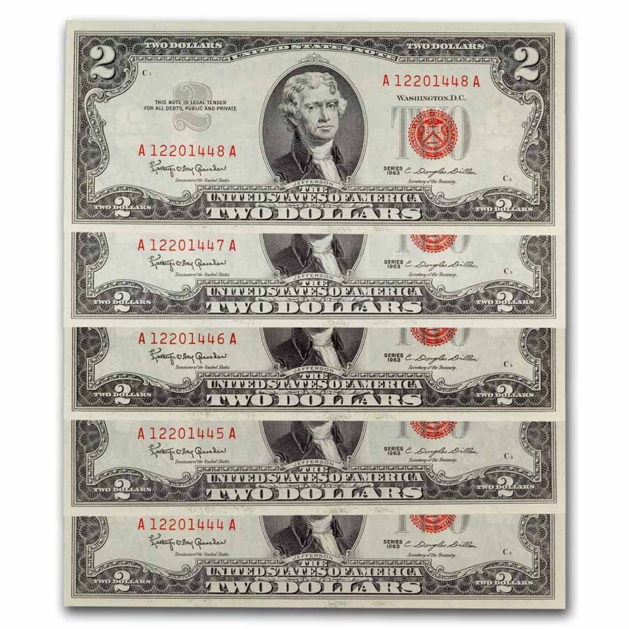 1963 $2.00 U.S. Note Red Seal CCU (Fr#1513) 6 Consecutive