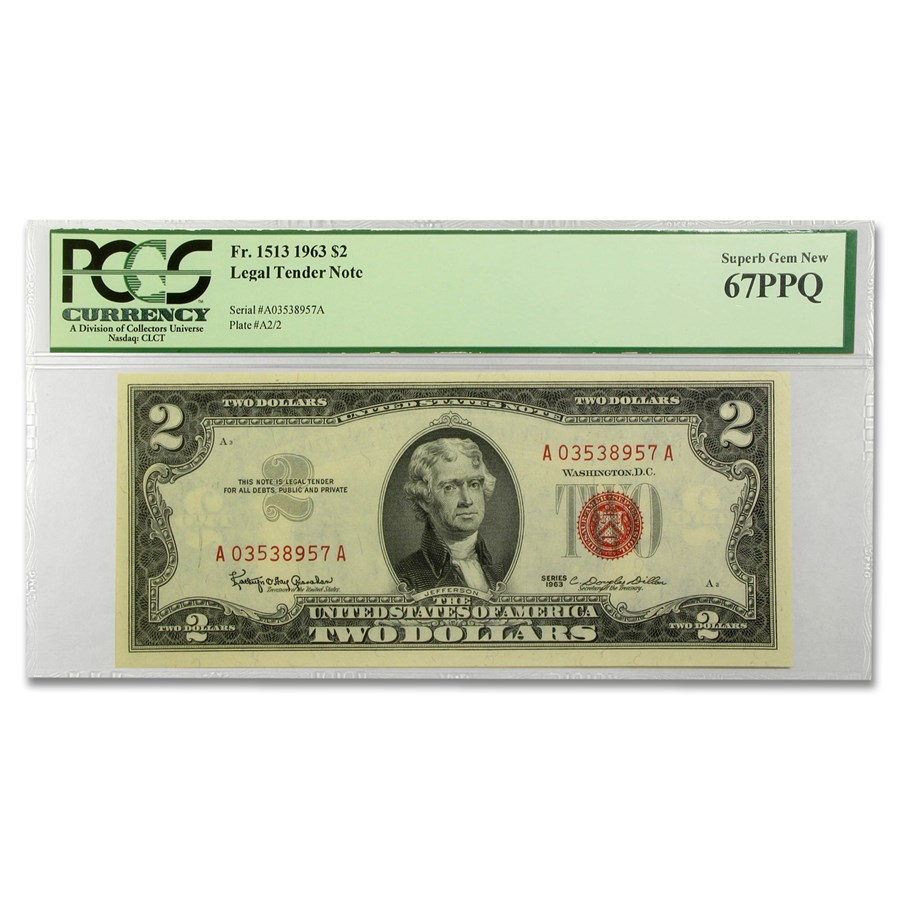 1963 $2.00 U.S. Note Red Seal Superb New CU-67 PPQ PCGS (Fr#1513)