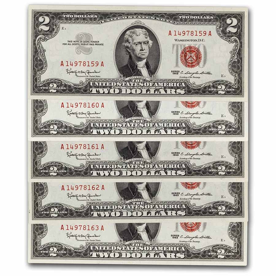 1963 $2.00 U.S. Notes Red Seal CCU (Fr#1513) 16 Consecutive